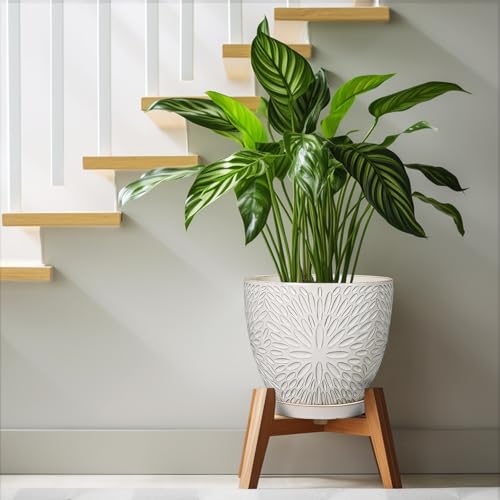 G EPGardening 10 Inch Ceramic Planter Pot, White | Drainage Hole and Saucer, Large Plant Pot, Indoor Plants Outdoor, Round Flower Pot, For Home Garden Office - size: 10 Inch