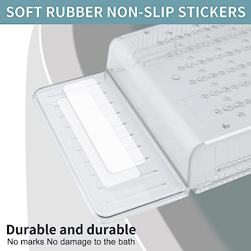 Expandable Bathtub Tray, Adjustable Bathtub Caddy Tray Bathtub Caddy for Luxury Bath, Multifunctional Bathtub Storage Rack for Book Wine Glasses Phone Bath Products, with Anti-Slip mat - color: Transparent