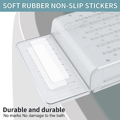 Expandable Bathtub Tray, Adjustable Bathtub Caddy Tray Bathtub Caddy for Luxury Bath, Multifunctional Bathtub Storage Rack for Book Wine Glasses Phone Bath Products, with Anti-Slip mat - color: Transparent