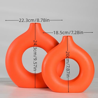 Modern Donut-Shaped Decorative Vases, Orange, Set of 2 (XL+L) - size: XL+L