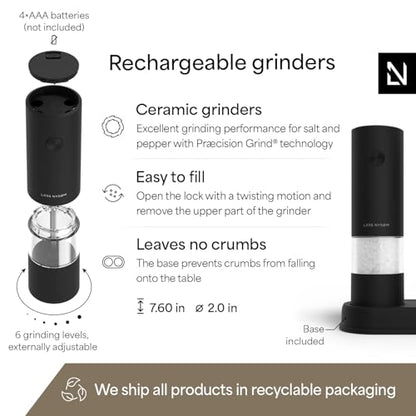 LARS NYSØM Electric Salt and Pepper Grinder Set I Automatic Salt and Pepper Mills with Adjustable Ceramic Grinder I AAA-Battery Operated Electric Spice Mill Set (Carbon Black) - color: Carbon Black