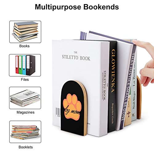 Dog Mom Book Ends for Shelves Wooden Book Stand Book Holder for Library School Office Home Study Decor