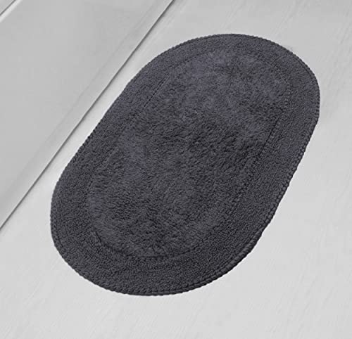 Home Weavers Double Ruffle Collection 100% Cotton Bathroom Rugs Set, Washable Rug, Extra Soft and Absorbent Bath Rug, Kitchen Mat, Bath Mat Set, Bath Floor Mat Non Slip, 24"x40" Rectangle, Gray - color: Grey, size: 2' x 3'4" (Oval)