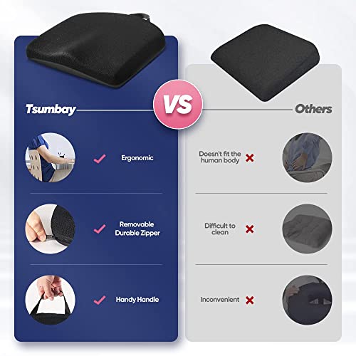 Tsumbay Memory Foam Seat Cushion - XL Size (18.5”x16.5”), Firm Support Coccyx Cushion for Office Chair, Tailbone Pain Relief with Removable Washable Cover & Handle for Car, Wheelchair - size: 18.5”X16.5”X3.14”