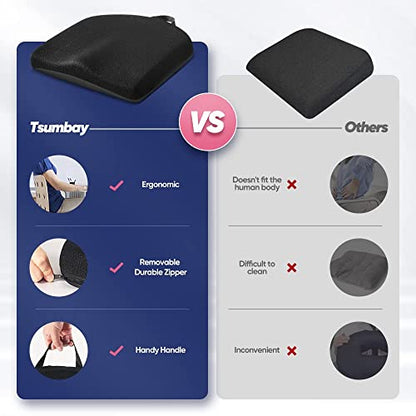 Tsumbay Memory Foam Seat Cushion - XL Size (18.5”x16.5”), Firm Support Coccyx Cushion for Office Chair, Tailbone Pain Relief with Removable Washable Cover & Handle for Car, Wheelchair - size: 18.5”X16.5”X3.14”