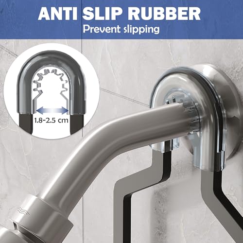 Aluminum Shower Caddy Hanging for Handheld Showerheads, Never Rust Shower Organizer with Hooks Holder Toothbrush Holder，Over Showerhead Caddy for Bathroom, Black - color: Black