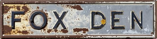 Vintage Fox Den Metal Tin Sign 4x16 in Art Wall Hanging Decorative Plaque Home Farmhouse Porch Bedroom Decor Ideal for Valentine's Day and Spring Gifts - color: Fox Den