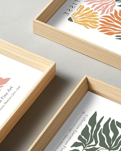UPWOIGH Matisse Inspired Floral Wall Art, 12 x 16 Inch, Set of 3 | Orange, Yellow and Pink Flower Prints, Modern Botanical Design, Light Wood Frames for Bedroom, Office and Gallery Wall - color: Yellow Matisse