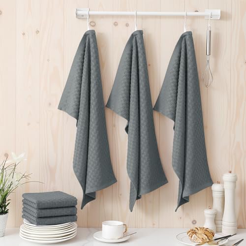 Homaxy 100% Cotton Terry Kitchen Towels(15" x 25", 4 Pack), Dark Grey | Soft and Super Absorbent Dish Towels, 380 GSM Reusable Tea Towel with Hanging Loop, Pineapple Grid Designed - color: Dark Grey, size: 15 x 25 - 4 Pack