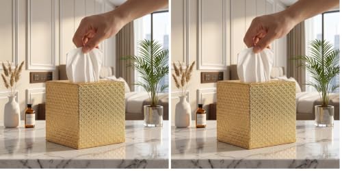 Gold Tissue Box Cover,Tissue Box Cover Square,Gold Tissue Box Holders,Tissue Holder for Bathroom Accessories,Bathroom Tissue Holders (Pack of 2) - color: Gold, size: Square (Pack of 2)