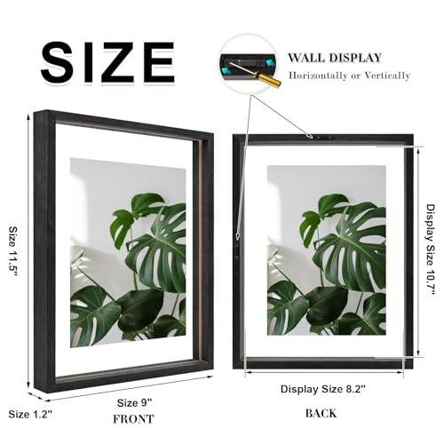 Egofine 8.5x11 Floating Frames Set of 2, Double Plexiglass Picture Frame, Made of Solid Wood Display Any Size Photo up to 8.5x11, Wall Mount or Tabletop Standing, Faded Black - color: Faded Black, size: 8.5x11