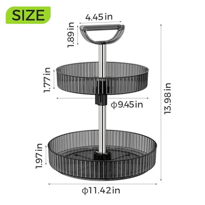 YCIA&DONE Premium 2-Tier Adjustable Lazy Susan Turntable Organizer 12 Inch Rotating Spice Rack for Cabinet, Kitchen Pantry Condiment Organizer with Deep Baskets and Handle, Gray - color: Gray