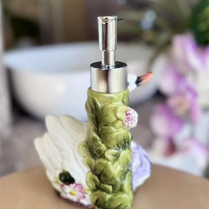 Ceramic Swans and Flowers Bathroom Accessories Set, 4 Piece Bathroom Ensemble Set with Toothbrush Holder, Toothbrush Cup, Soap Dispenser, Soap Dish