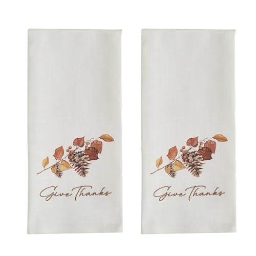 Park Designs Essence of Fall Dishtowel Set of 2 | 18" x 28" | Cotton | Embroidered Give Thanks & Autumn Leaf Design | Fall Farmhouse Kitchen Decor - color: Essence of Fall Decorative Dishtowel Set of 2