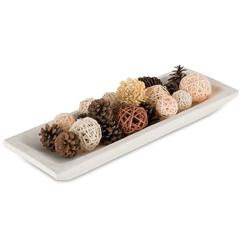 Hanobe Large Decorative Bowl for Coffee Table Entryway Decor, Rustic White | 19.6" Farmhouse Mid Century Style, Long Potpourri Tray for Kitchen Dining Table Centerpiece, Mantle Decor - color: White, size: 20"