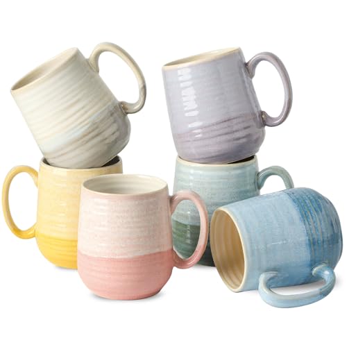 HASENSE Porcelain Coffee Mugs Set of 6, 15oz Large Ceramic Cups with Handle, Microwave & Dishwasher Safe for Latte Tea Cappuccino Gift for Women Men,Colorful - color: Multicolor, size: Set of 6
