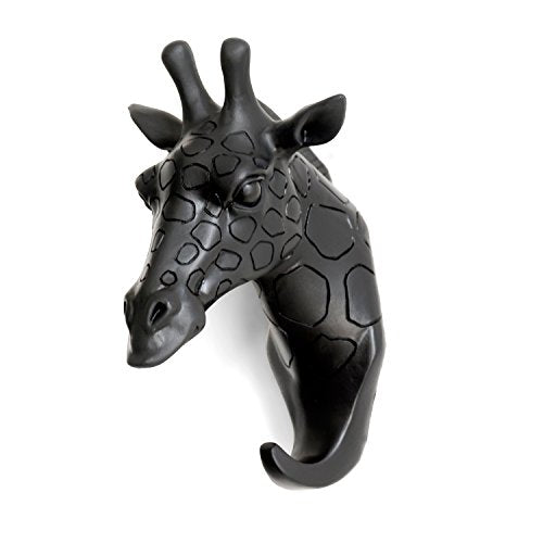 Giraffe Head Single Wall Hook/Hanger Animal Shaped Coat Hat Hook Heavy Duty, Rustic Decorative Gift, Black - color: Giraffe-Black