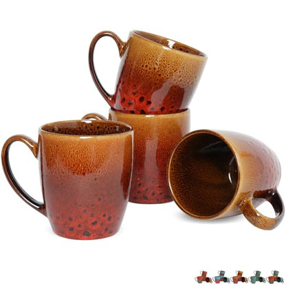 Bosmarlin Ceramic Coffee Mug Set of 4, 17 Oz, Coffee Cups with Big Handle, Microwave Safe, Unique Reactive Glaze (Orange&Red) - color: Orange&Red