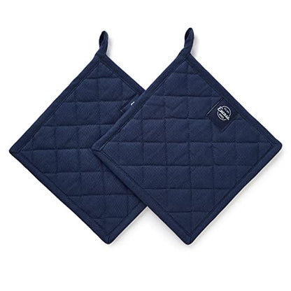 Encasa XO Pot Holders, Quilted Kitchen Hot Pads 8"x8" Scotch Blue | 100% Heavyweight Cotton | Quilted Insulation | Multipurpose Trivets & Hot Pads | Hanging Loop | Set of 2 - color: Scotch Blue