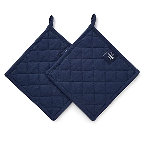 Encasa XO Pot Holders, Quilted Kitchen Hot Pads 8"x8" Scotch Blue | 100% Heavyweight Cotton | Quilted Insulation | Multipurpose Trivets & Hot Pads | Hanging Loop | Set of 2 - color: Scotch Blue