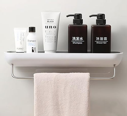 Bathroom Organizer - Wall Mounted Shower Caddy Shelf - with Towel Bar - Extra Strong Self Adhesive - No Drilling - Easy Drainage - Rustproof. (White/Gray) - color: White / Gray