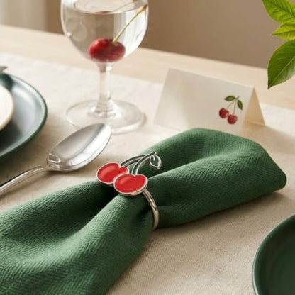 Cherry Napkin Rings Set of 12, Fashion Simple Cherries Shape Napkin Holders | Fruit Series Cherry Shape Serviette Buckles for Easter, Christmas, Thanksgiving Day, Holiday Party Table Decor