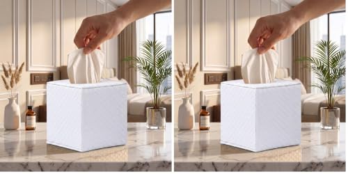 Tissue Box Cover Square,White Tissue Holder for Bathroom Accessories,Bathroom (Pack of 2) - color: White, size: Square (Pack of 2)