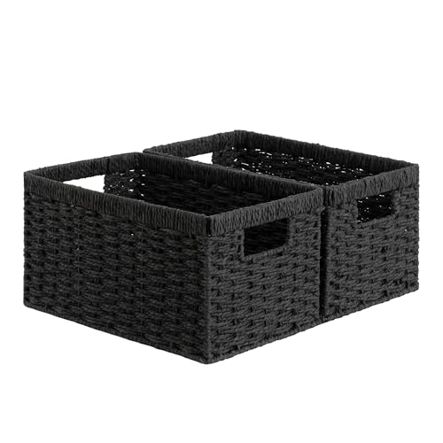 StorageWorks Wicker Storage Baskets for Organizing, Black Baskets, 2-Pack | Paper Rope Black Wicker Baskets, Wicker Storage Baskets for Shelves, Pantry Organizers and Storage, Black Woven Baskets - color: Black (Paper Rope), size: 2x 13"L x 8¼"W x 7"H