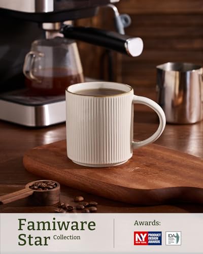 famiware Coffee Mug Set of 6, Star 16 oz Large Mugs Cup Set with Handle | Ceramic Mug for Coffee, Latte, Tea, Stackable Drinkware Set, Microwave & Dishwasher Safe, White - color: White, size: 6 Count (Pack of 1)