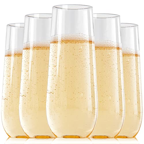 FOCUSLINE 24 Pack 9 Oz Clear Plastic Champagne Flutes, Stemless Plastic Champagne Glasses Clear, Heavy Duty Toasting Glasses, Shatterproof and Disposable Cups Perfect For Any Party - color: Clear Plastic Champagne Flutes