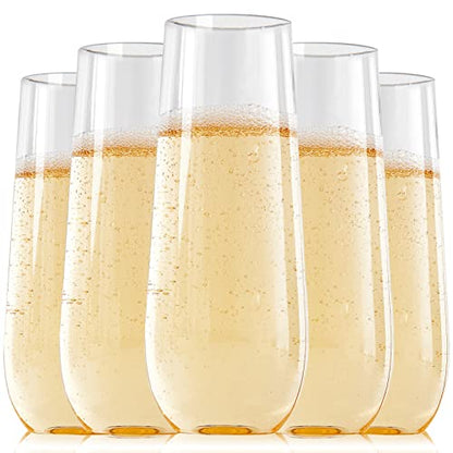 FOCUSLINE 24 Pack 9 Oz Clear Plastic Champagne Flutes, Stemless Plastic Champagne Glasses Clear, Heavy Duty Toasting Glasses, Shatterproof and Disposable Cups Perfect For Any Party - color: Clear Plastic Champagne Flutes