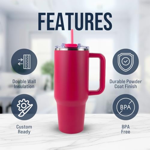 Big Swig 40oz Tumbler with Handle and Straw - Hot Pink, 40 oz Tumbler, Insulated Cup with Handle, 40oz Water Bottle with Straw, Thermal Cups, Leak Proof Lid, Travel Mugs, Stainless Steel - color: Hot Pink