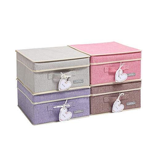 YueYue Foldable Fabric Closet Organizer Bins Box Storage - 4 Pack 12.4 X 12 X 6.7 Inch Storage Bins With Lids 4 Light Color Basket Boxes - Bins Storage Box Collapsible Cloth Home Lid - color: Light Gray/Pink/Purple/Light Brown, size: 12.4in/12in/6.7in