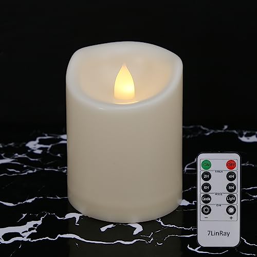 1 PCS 3" x 4" Outdoor Flameless Candles with Remote Timer Waterproof | Flickering Battery Operated LED Ivory Plastic Pillar Candles for Wedding, Home, Festival Decor - color: 1 Pack-D3"x H4"