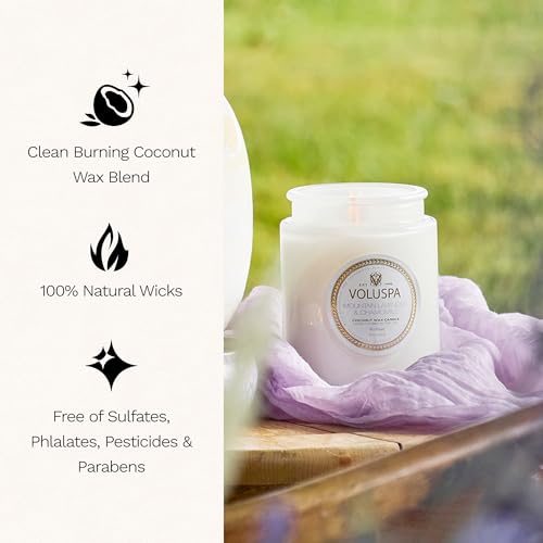 Voluspa Mountain Lavender Chamomile Candle Jar, 18 oz | Coconut Wax Blend, 100 Hour Burn Time, Scented Candles for Home, Poured in the USA - color: 25 - Mountain Lavender & Chamomile