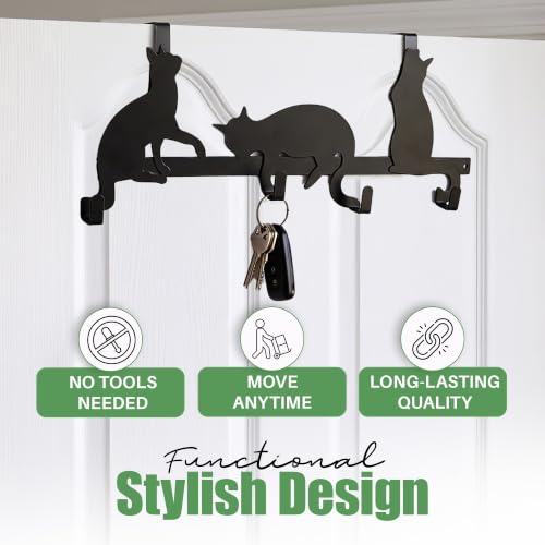 Evelots Over The Door 4 Hook Towel/Coat Rack Hanger Organizer, Kitty Cat Design-Easy No Tool Installation-Black Iron-Holds 20 lbs. - size: 1 Pack, style: 4 Hook Kitty Cat Design