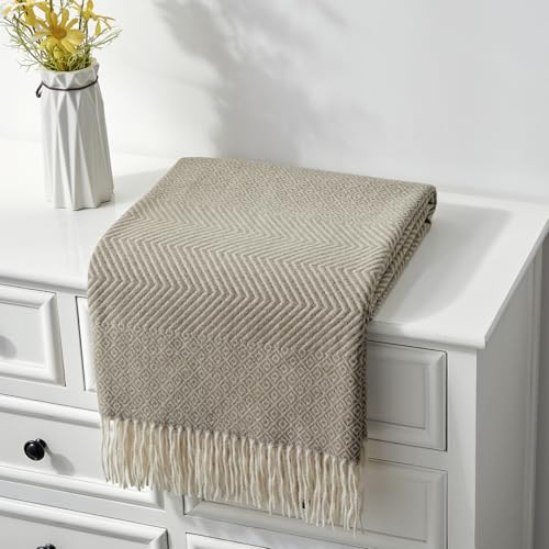 CREVENT 50"X60" Farmhouse Breathable Soft and Warm Classic Throw Blanket for Sofa Couch Bed, Faux Cashmere Home Decoration Throw with Tassles (Coffee) - color: Classic Coffee