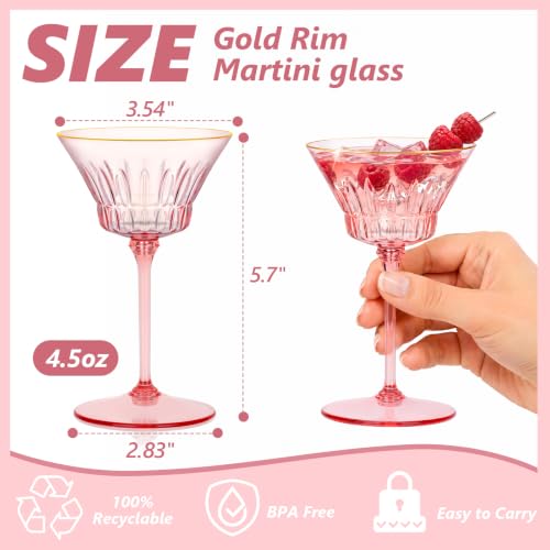 12 Pcs Plastic Martini Glasses with Gold Rim 4.5 Oz Reusable Acrylic Coupe Cocktail Glasses Removable Champagne Dessert Cups for Margaritas Mimosa Weddings Parties Birthday Celebrations (12, pink) - color: Pink