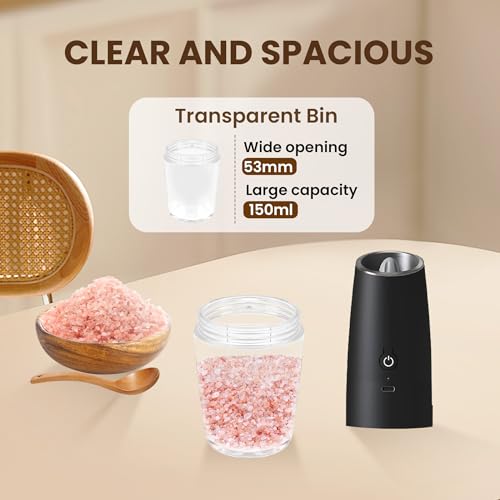 Rechargeable Gravity Salt Pepper Grinder Set, 2 Pack (Black) | Gravity Automatic Grinder With LED Light & Adjustable Roughness, Rechargeable Seasoning Tool For Kitchen Use - color: Rechargeable/Set/Black