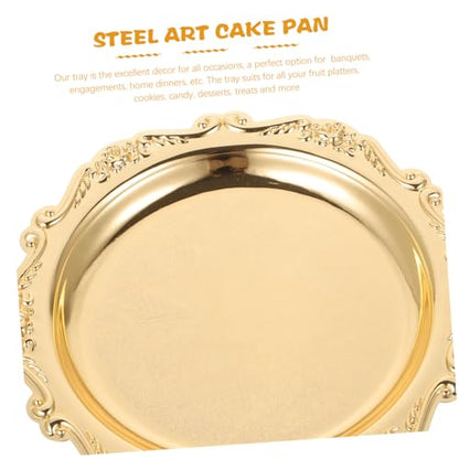 Sewroro Golden Serving Tray Round Iron Dessert Platter Snack Serving Platter for Home Entertaining and Jewelry Display - color: Golden