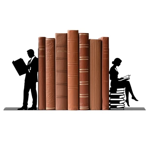 Metal Bookends Lovers Reading Book Ends for Shelves | Couple Bookends Decorative Unique Desk Bookend Black Book Stopper for Home Reading Bookshelf Decor Book Lovers Gift - style: Lovers Reading