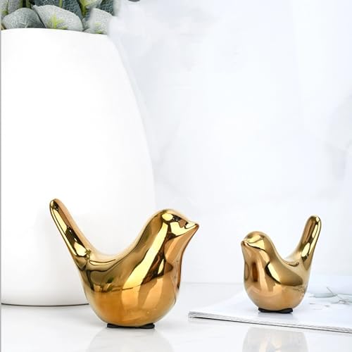 Small Animal Statues, Gold Bird Figurines Home Decor, Modern Home Decorative, Ceramic Decor for Office Desktop, Bookshelf, Bedroom, Living Room, Cabinets (Gold 2 Pcs) - color: Gold