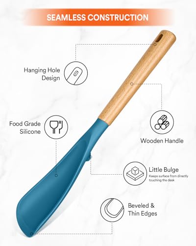 Multifunction Spoon for Nonstick Cookwares, Great for Cooking and Serving, Sturdy BPA-Free Matte Silicone, Wood Handle spoonula for Mixing, Scoop, and Scrape, Turquoise(2 pack,11.4" & 13.4") - color: TURQ