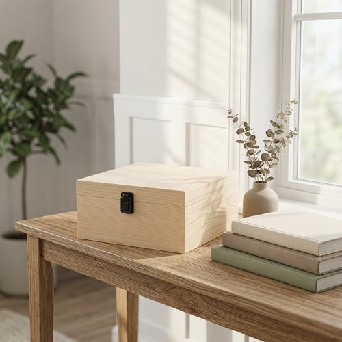 9x9x4 Unfinished Wooden Box with Hinged Lid for DIY Crafts | Natural Poplar Wood, perfect for memory keepsake storage and personalized gift making