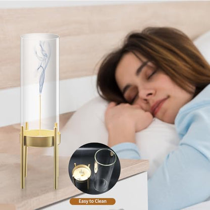 Incense Holder for Sticks Modern Anti-Ash Flying Insence-Stick Burner Holder with Removable Glass Ash for Meditation Catcher Desktop Home Yoga Room