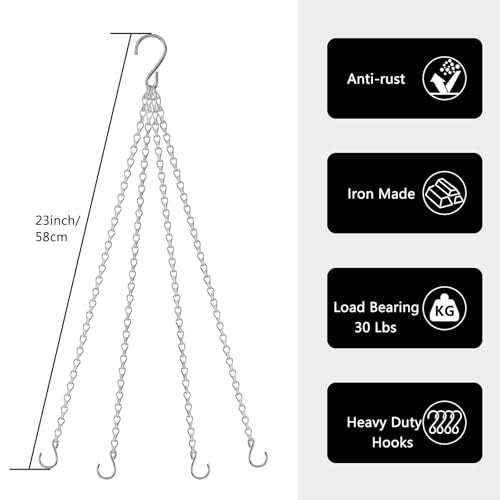 garini 3 Pack, 23 Inch Hanging Baskets Chain, Hanging Chains with Hooks Flower Pot Chain Replacement Plant Hangers for Planters, Bird Feeders and Lanterns(Silver)… - color: Silver, size: 3P