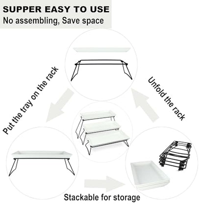 Czlizdyt Extra Large 3 Tier Serving Tray Set, 24x22x9.7 inch Cupcake Fruit Cookie Dessert Table Display Stands Melamine Tiered Platters Food Trays for Party Buffet Entertaining, White