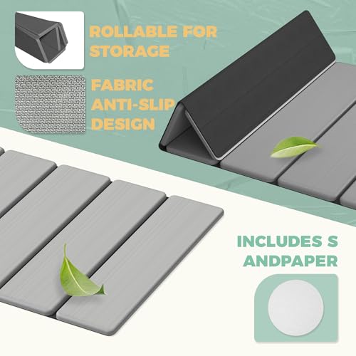 SYIPO Stone Bath Mat - Non-Slip Foldable Diatomite Bath Mat 23.6 x 15.3”, Super Absorbent & Quick Drying Bathroom Mat | Easy to Clean Shower Floor Mat, Light Gray - color: Light Gray
