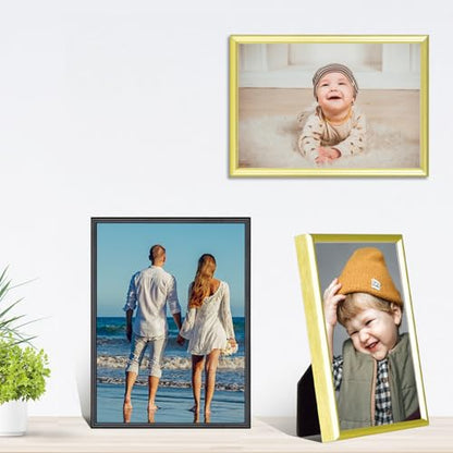3x4 Picture Frame 2-Pack Gold Thin Aluminum Real Glass Wall Table | Modern Simple Thin Aluminum Metal, Soft Velvet Backing, HD Real Glass, Photo Frame Tabletop and Wall Display - color: Gold-Bronze, size: 3x4
