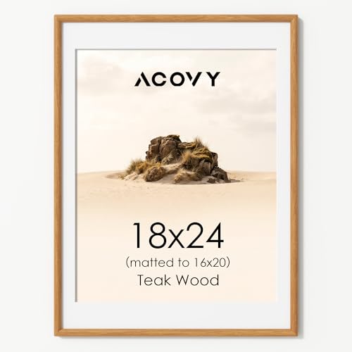Acovy 18x24 Picture Frame, Natural Solid Teak Wood 18"x24" Photo Frame for Wall, Handcrafted Wooden Poster Frame 18 x 24 Matted to 16x20, High Definition Tempered Glass, Wall Hook Included, Natural Teak - color: Teak, size: 18"x24"